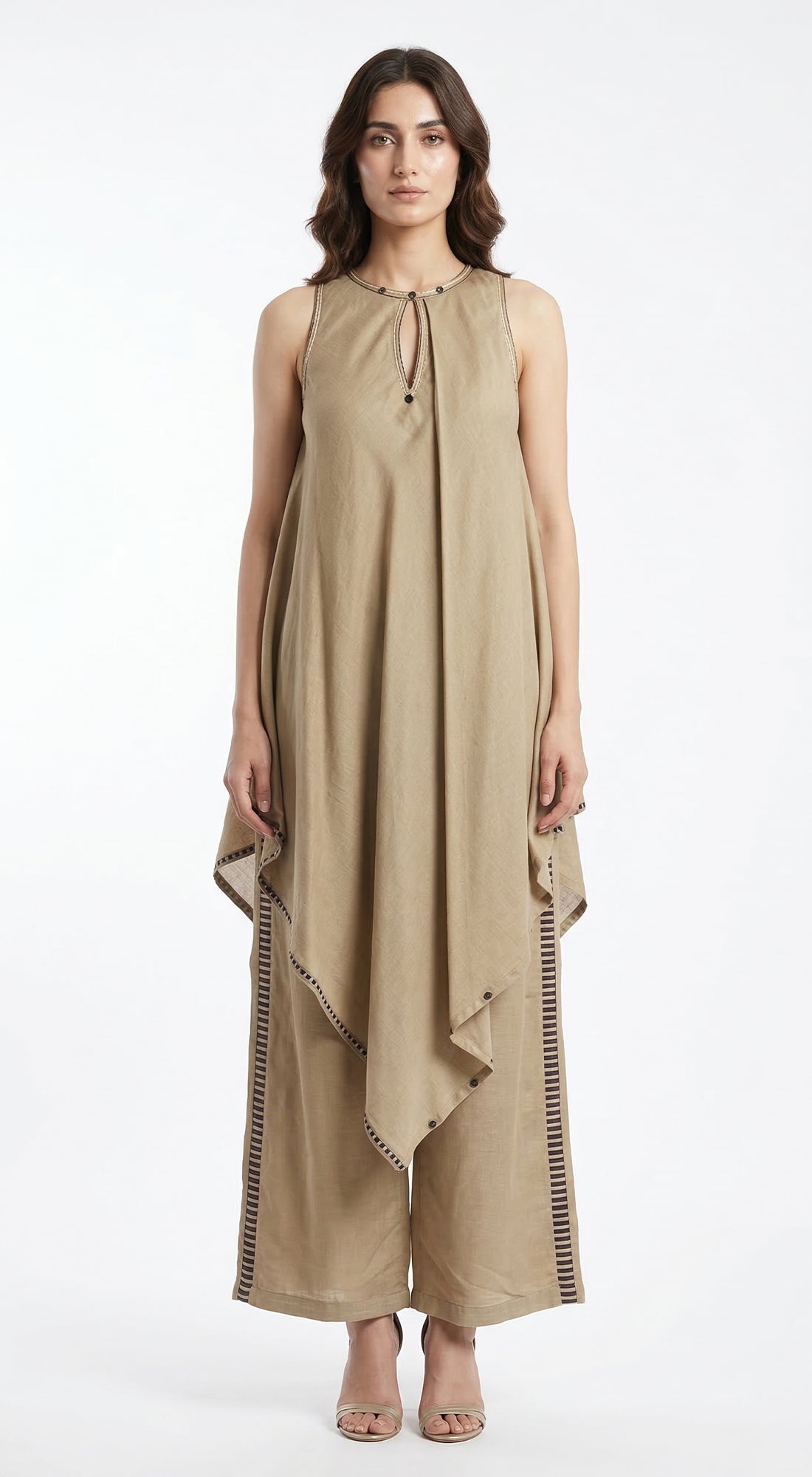 Beige Cotton Silk Co-ord Set