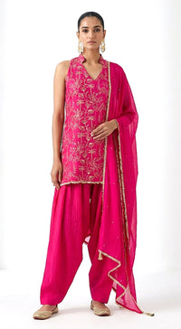 Pink Chanderi Embroidered Kurta Set