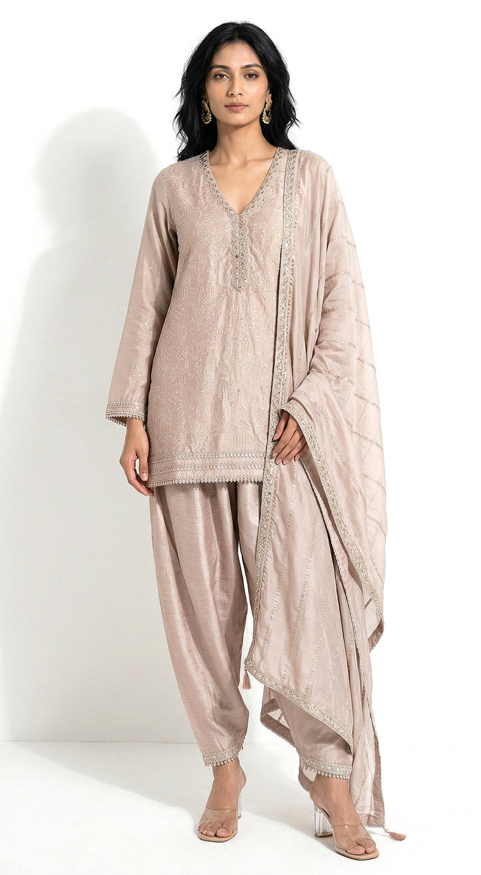 Beige Chanderi Kurta Set