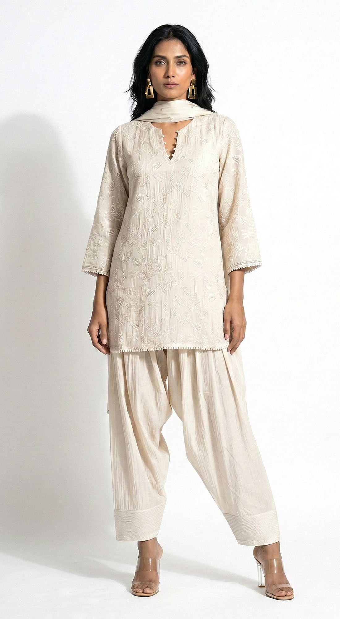 Ivory Chanderi Kurta Set