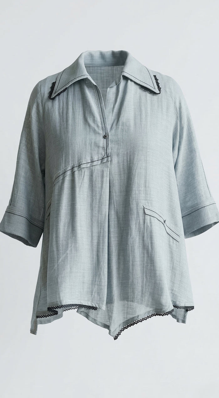 Aqua Cotton Silk Shirt