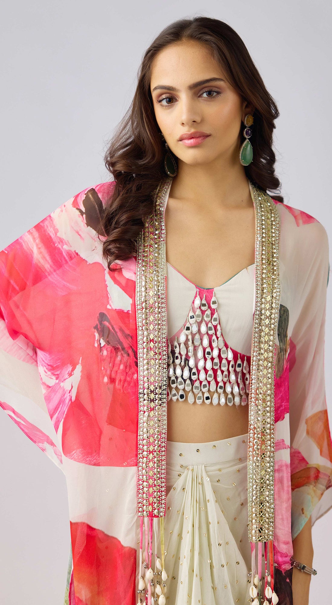 Multi Crepe Embroidered Floral Cape Set – Basanti Kapde aur Koffee