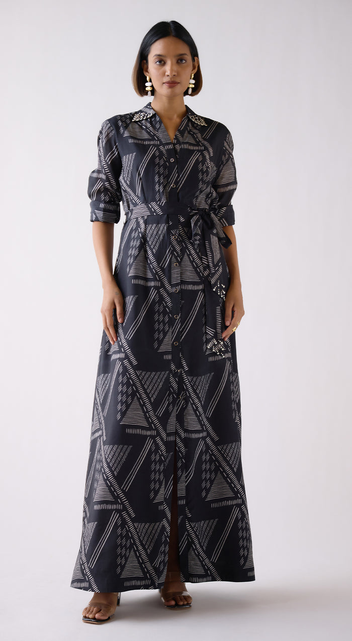 Black Muslin Abstract Print Dress