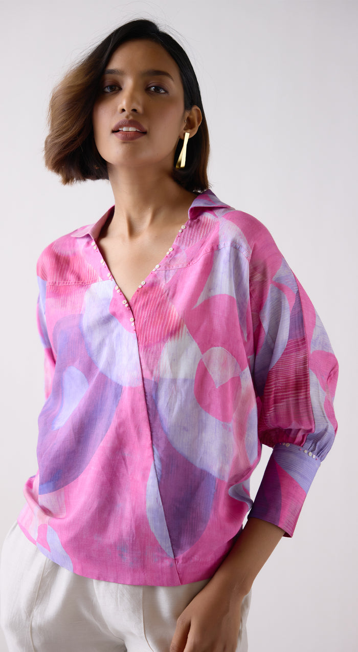 Pink Muslin Abstract Print Shirt