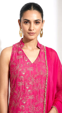 Pink Chanderi Embroidered Kurta Set