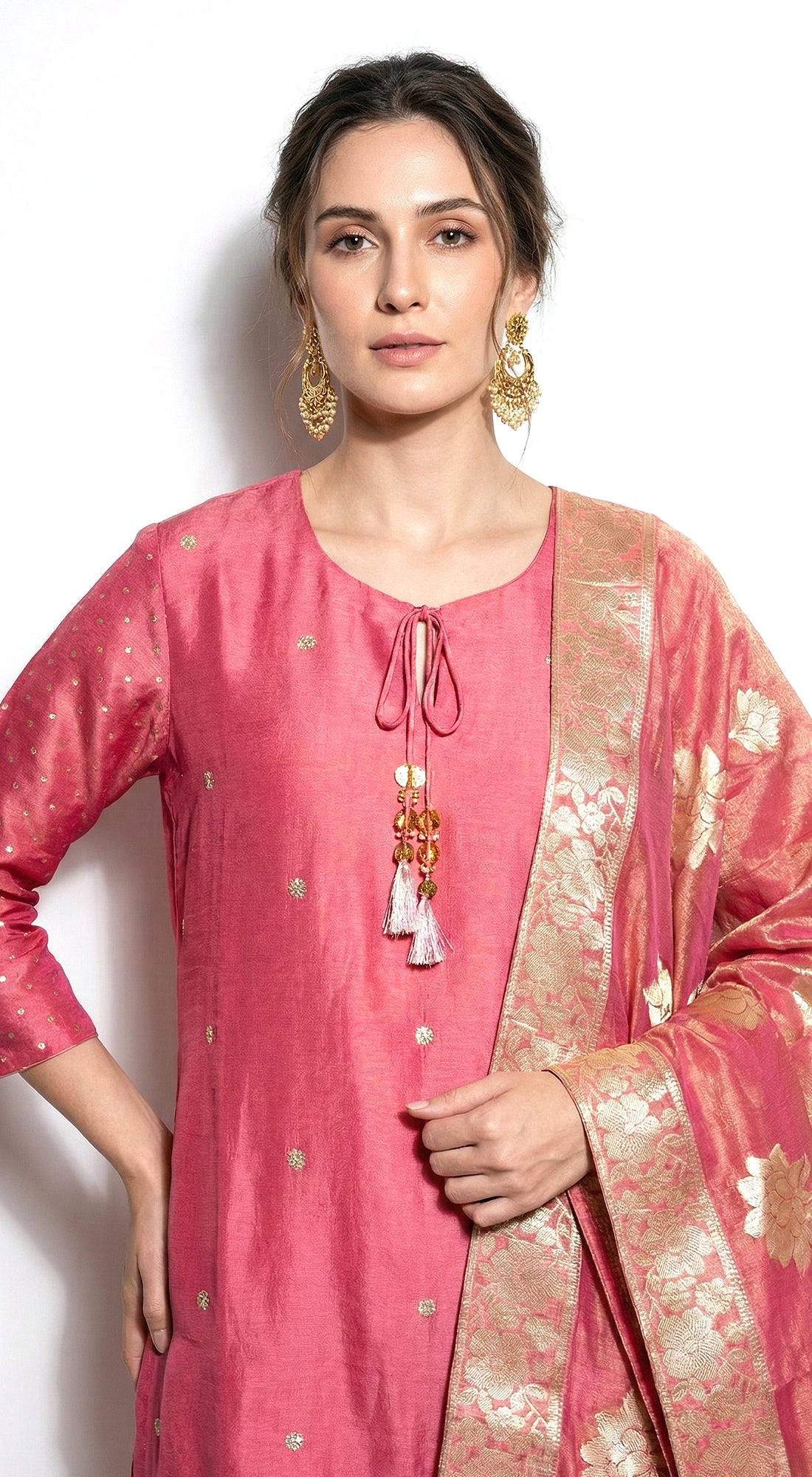 Pink Banarasi Embroidered Kurta Set