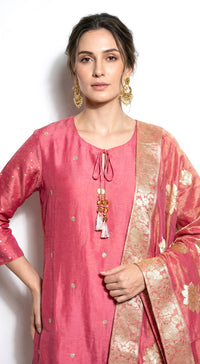 Pink Banarasi Embroidered Kurta Set