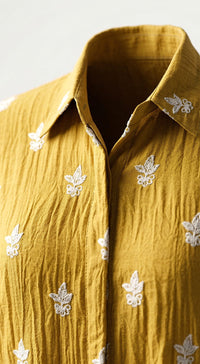 Mustard Cotton Thread Embroidered Shirt