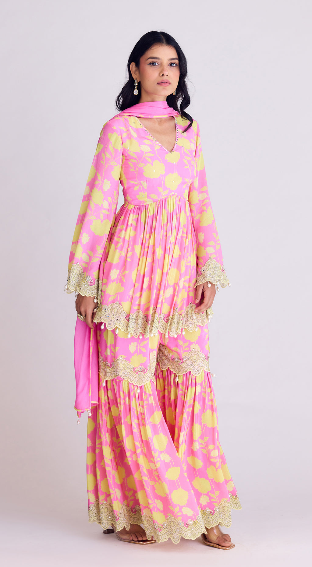 Pink Embroidered Sharara Set by Basanti Kapde Aur Koffee