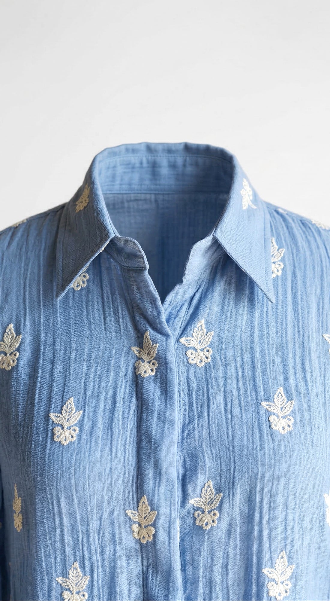 Blue Cotton Thread Embroidered Shirt