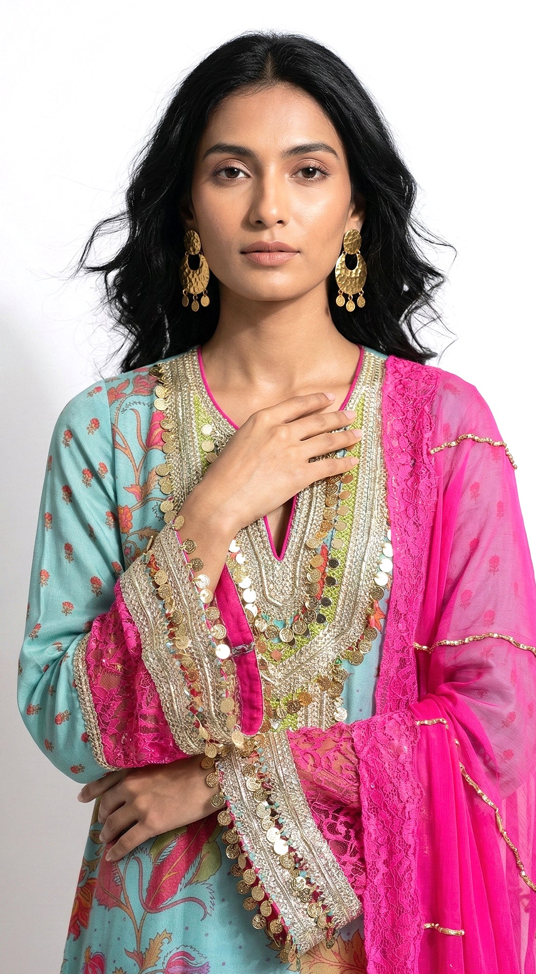 Blue Cotton Silk Embroidered Kurta Set