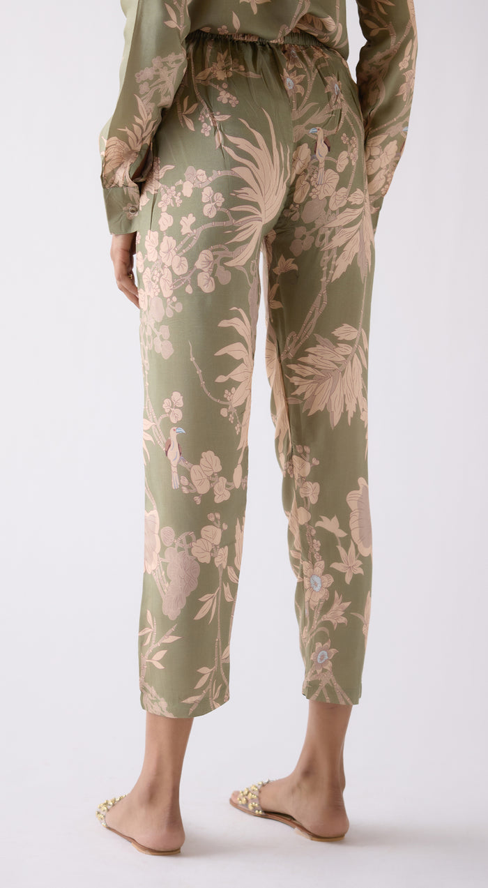Green Straight-Fit Printed Trousers