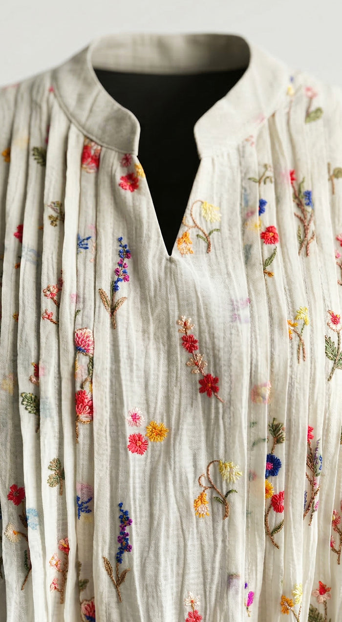 Ivory Mul Chanderi Floral Textured Tunic