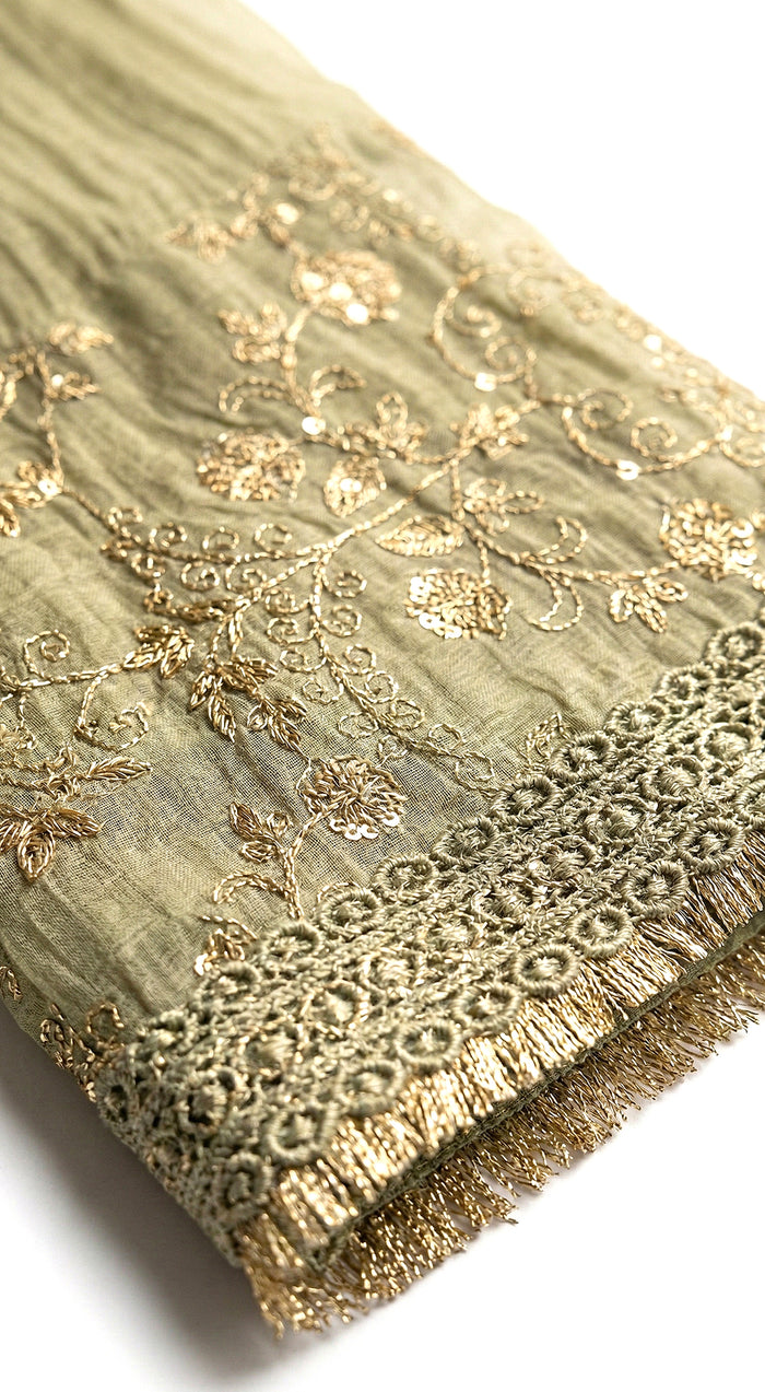 Pista Chanderi Embroidered Kurta Set