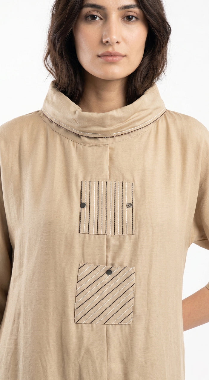 Beige Cotton Silk Dress