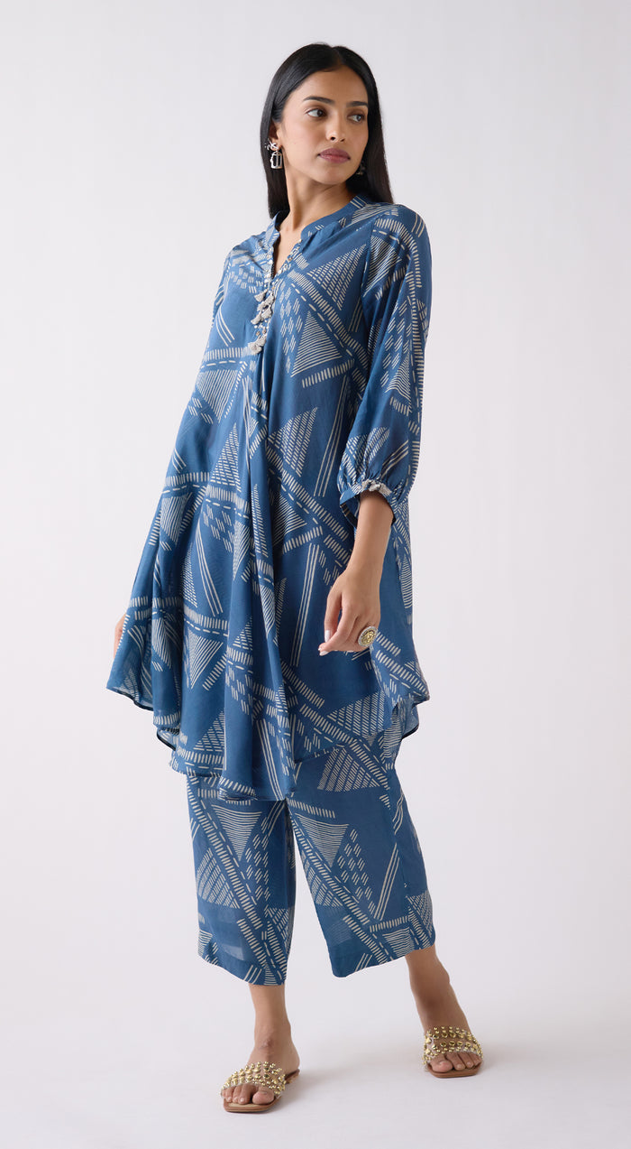 Blue Muslin Abstract Print Co-ord Set