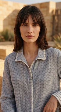 Blue Cotton Linen Abstract Shirt