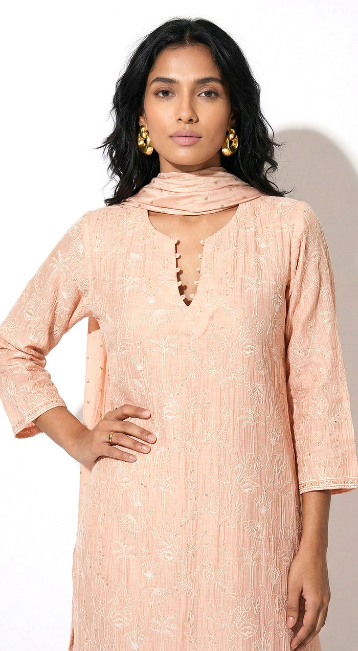 Pink Chanderi Kurta Set