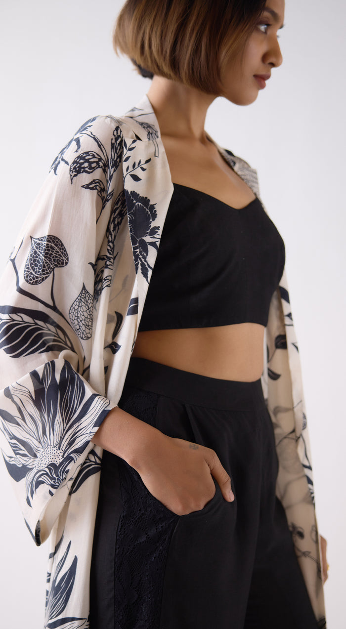 Ivory Muslin Bustier & Printed Cape