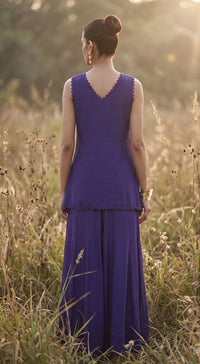 Purple Georgette Embroidered Sharara Set