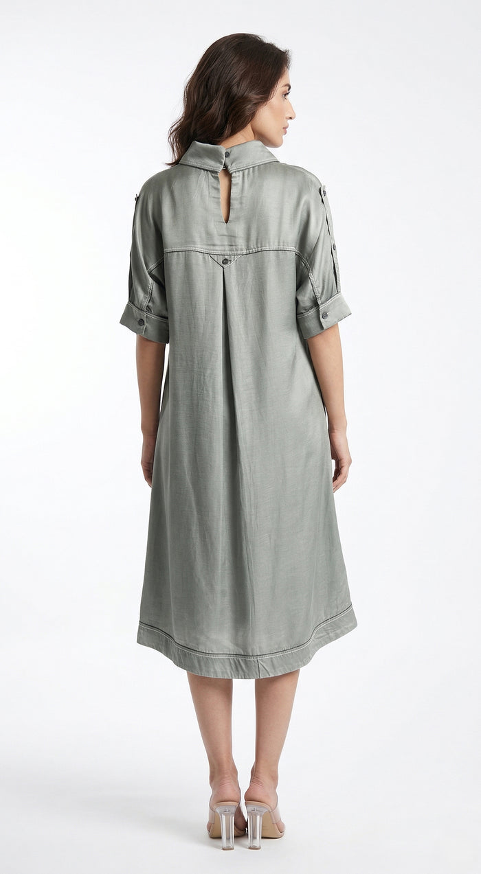 Aqua Cotton Silk Midi Dress