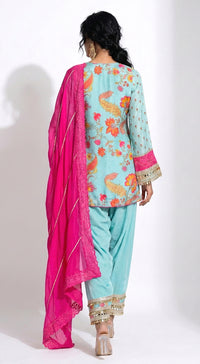 Blue Cotton Silk Embroidered Kurta Set