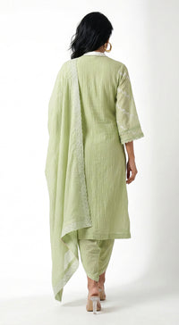 Green Cotton Chanderi Embroidered Kurta Set