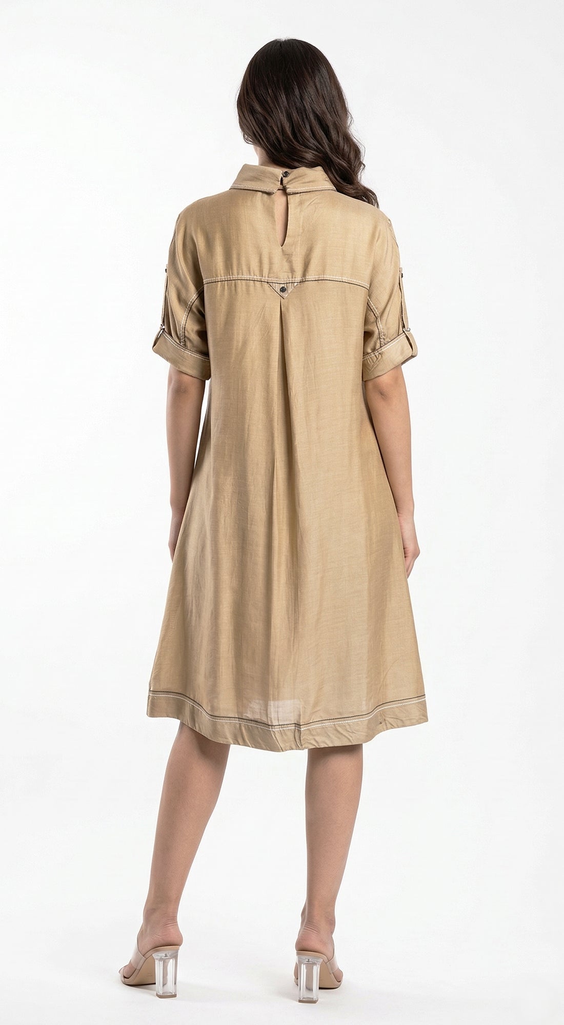 Beige Cotton Silk Dress