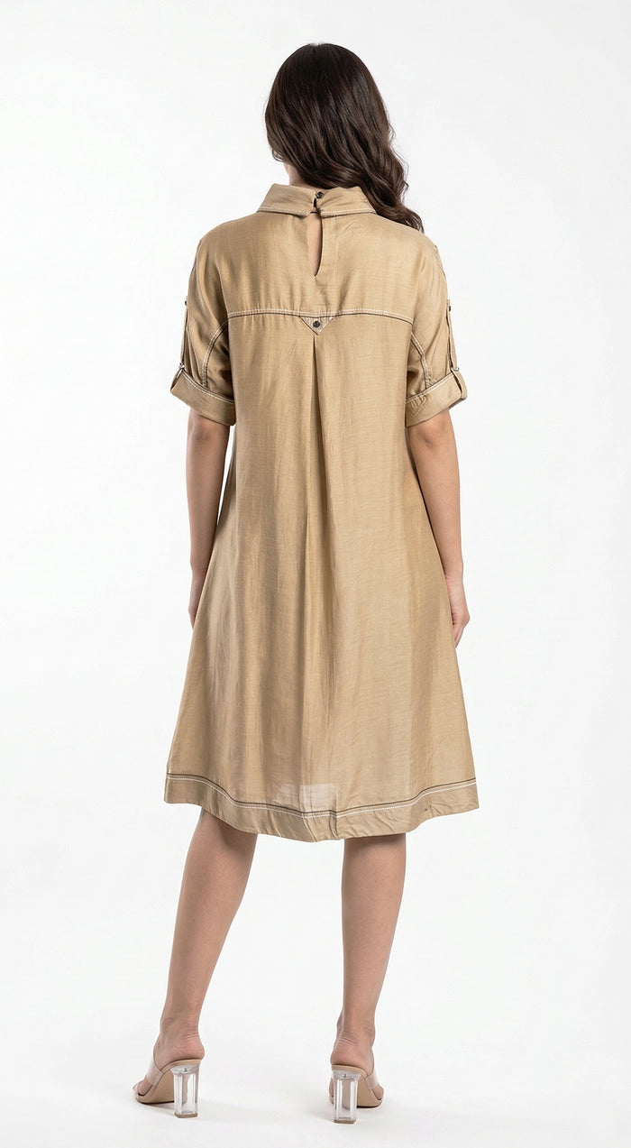 Beige Cotton Silk Dress