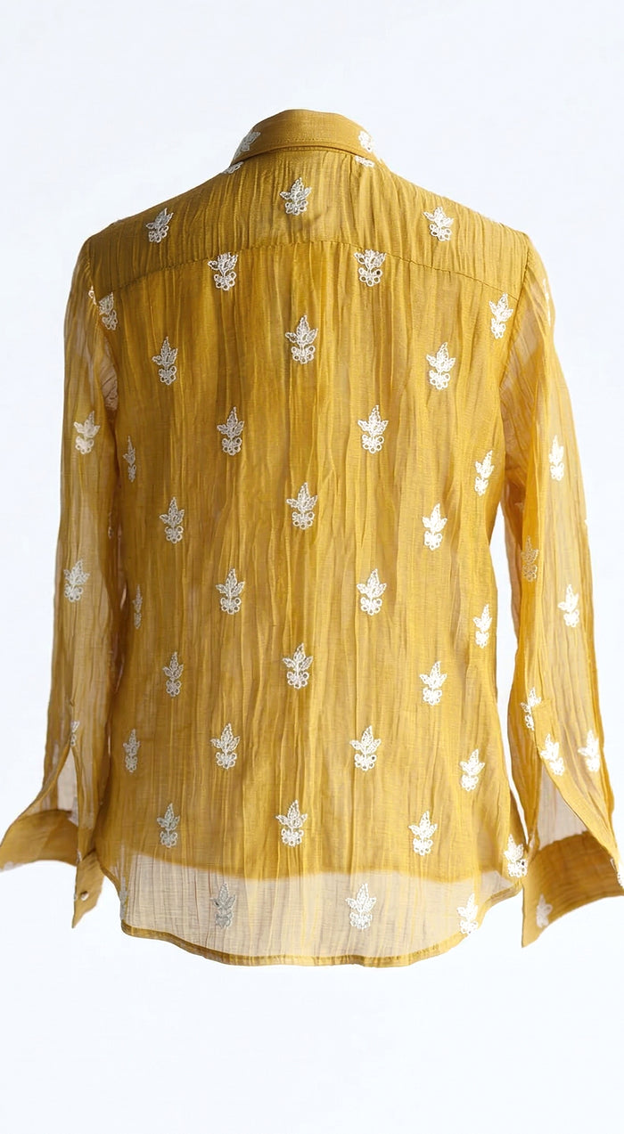 Mustard Cotton Thread Embroidered Shirt