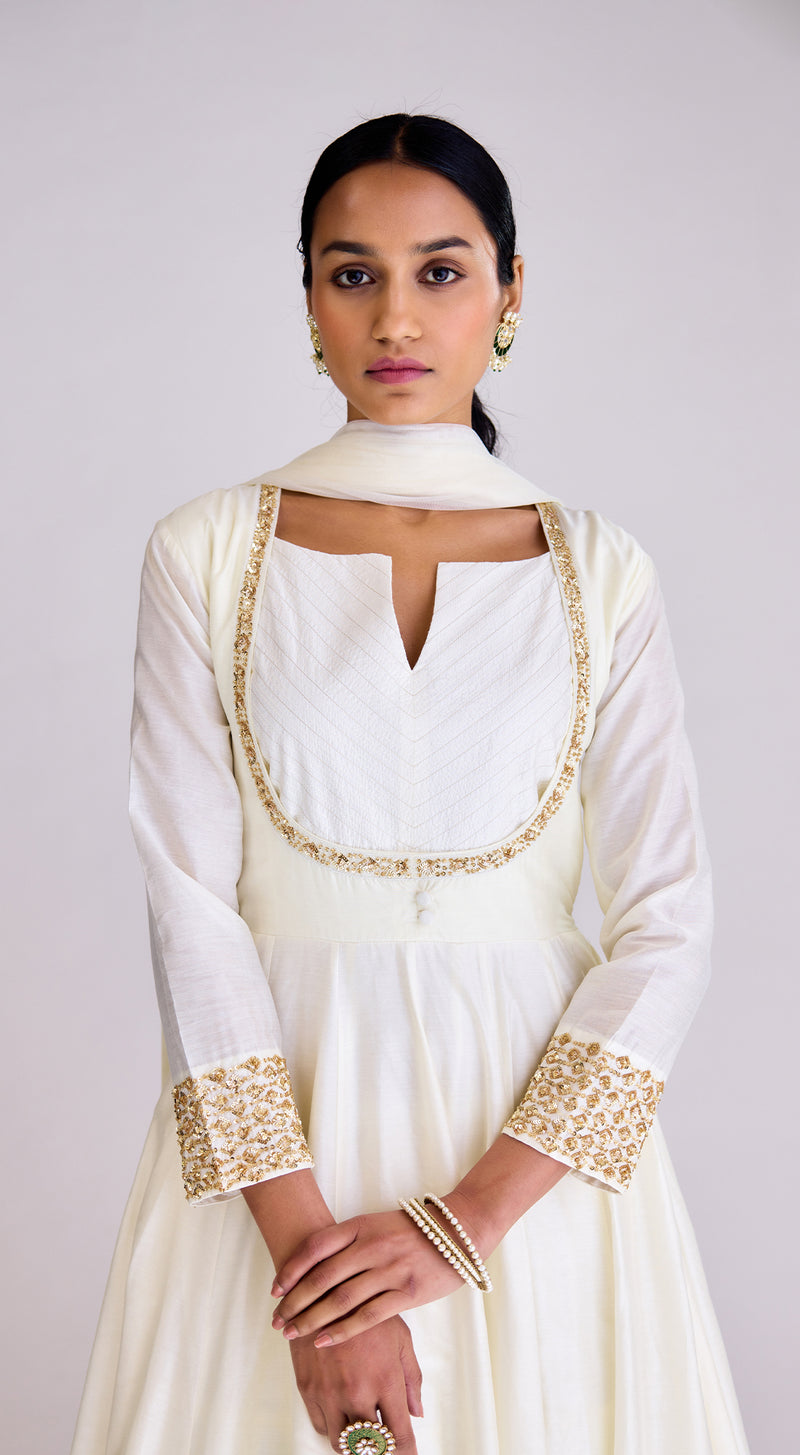 Off-White Embroidered Anarkali