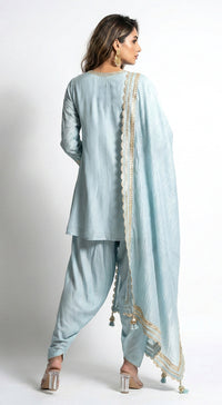 Blue Linen Embroidered Kurta Set