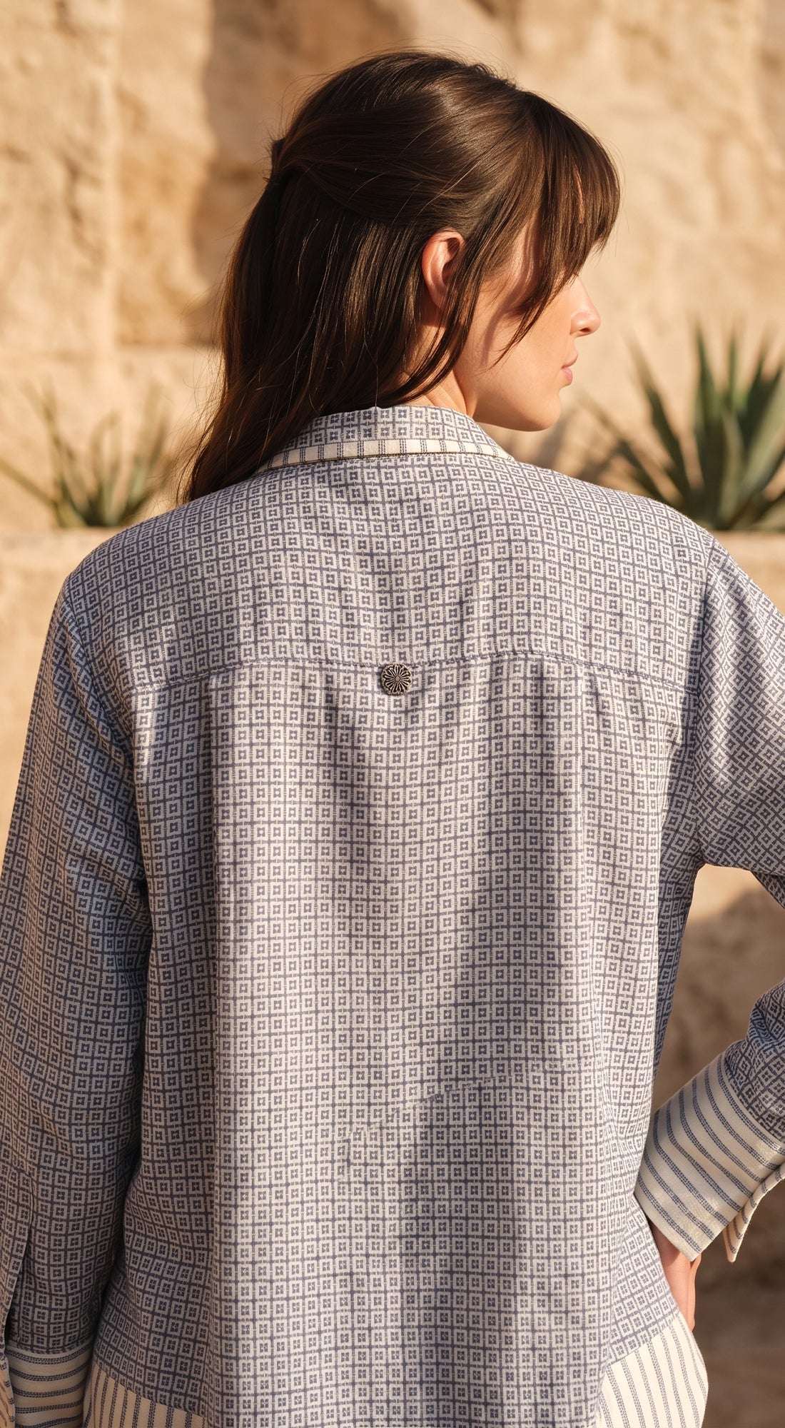 Blue Cotton Linen Abstract Shirt