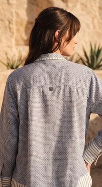 Blue Cotton Linen Abstract Shirt