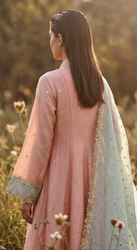 Pink Chanderi Linen embroidered Suit Set