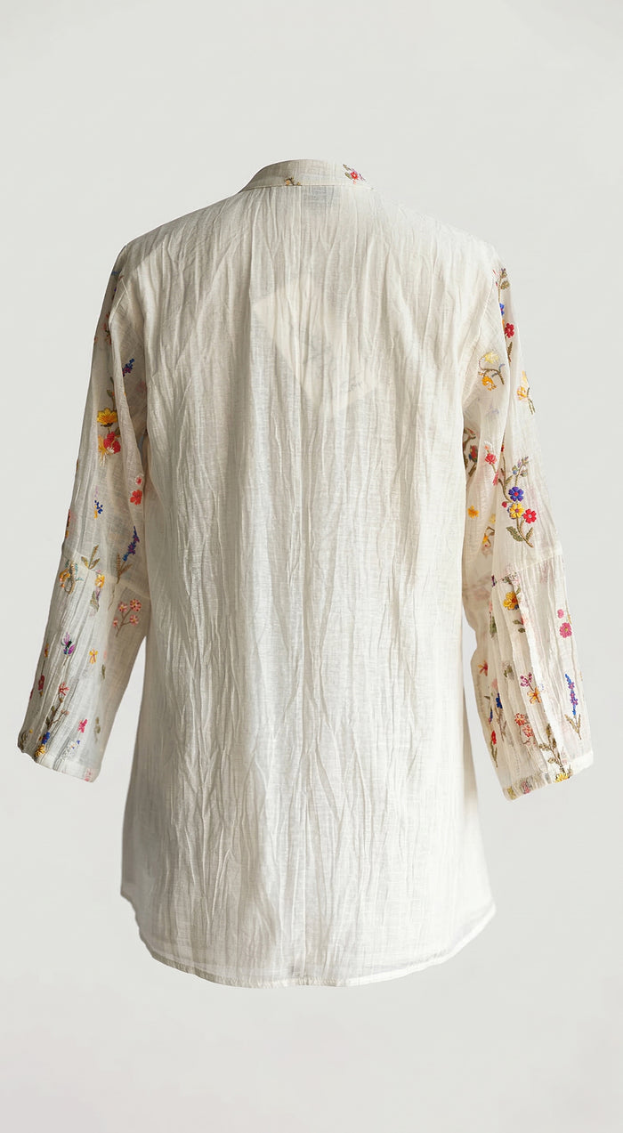 Ivory Mul Chanderi Floral Textured Tunic