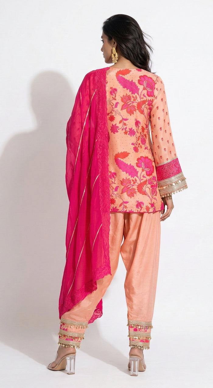 Pink Cotton Silk Embroidered Kurta Set