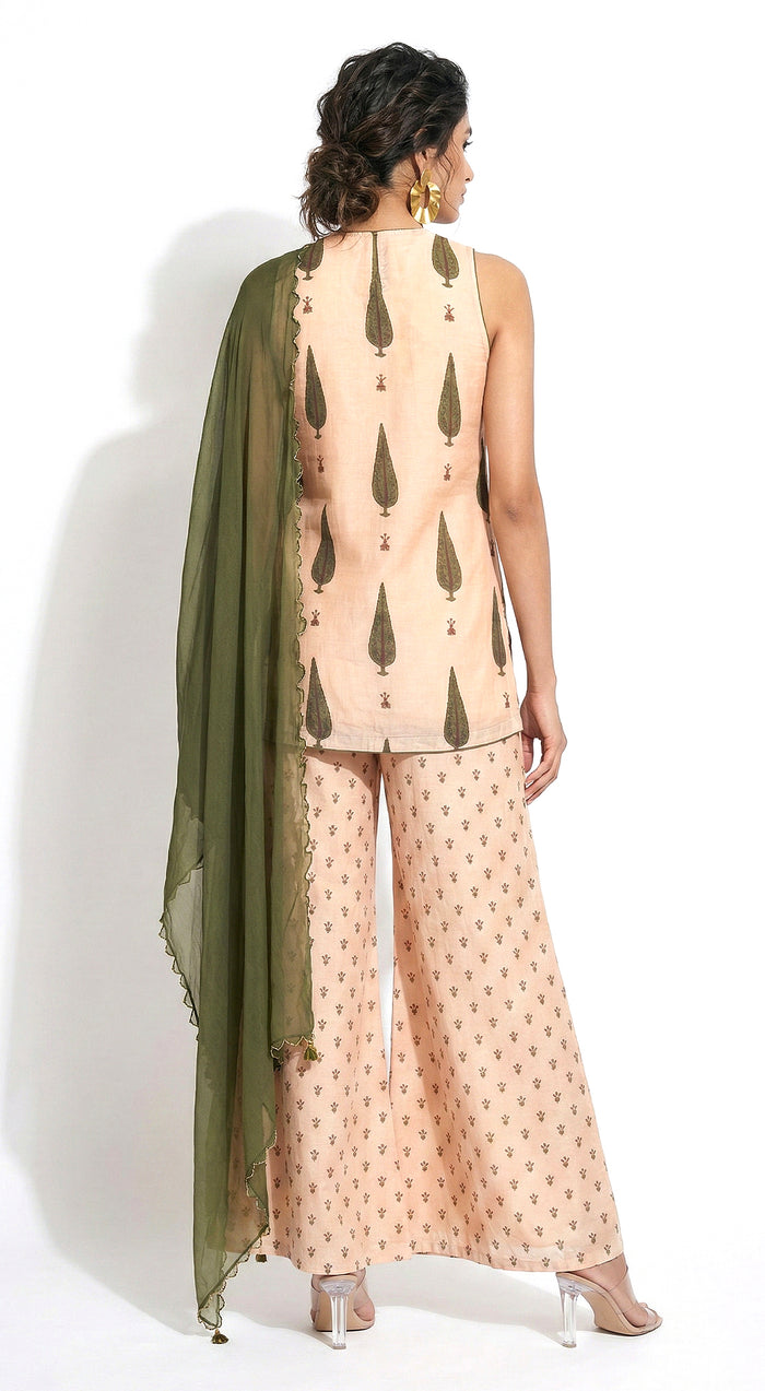 Beige Muslin Embroidered Palazzo Set