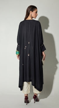 Black Satin Embroidered Kaftan Set