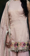 Pink Embroidered Tissue Sharara Set