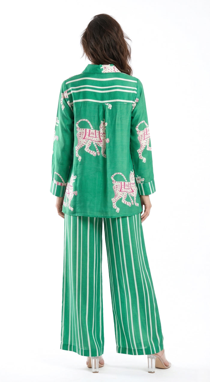 Green Muslin Abstract Co-ord Set