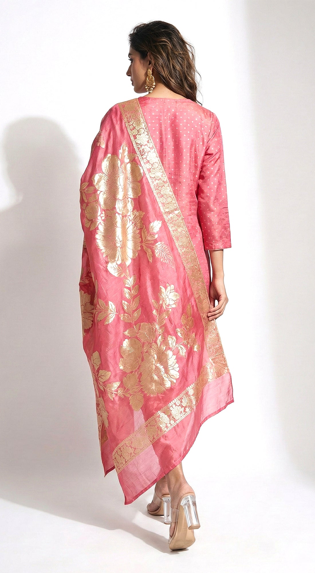 Pink Banarasi Embroidered Kurta Set