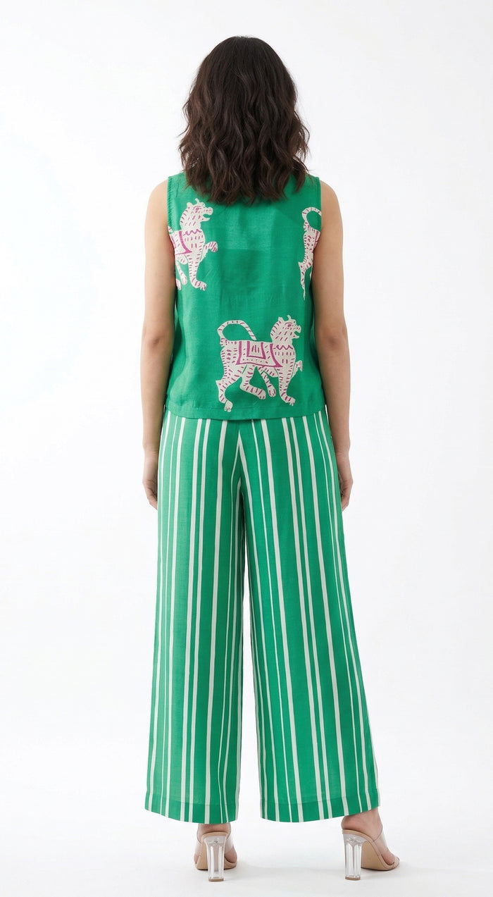 Green Muslin Abstract Co-ord Set