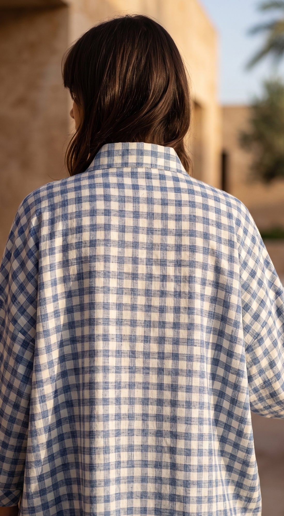 Blue Linen Block Check Shirt
