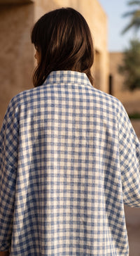 Blue Linen Block Check Shirt