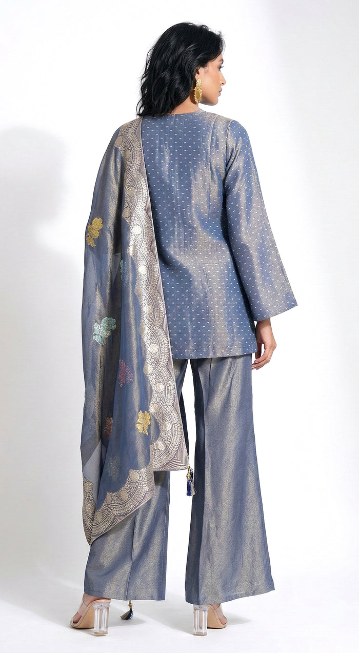 Blue Banarasi Embroidered Kurta Set