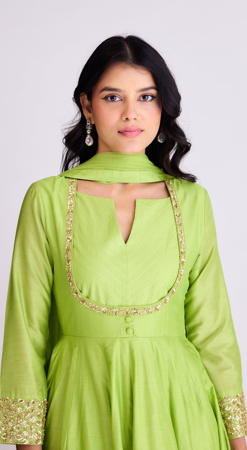 Lime Green Embroidered Anarkali