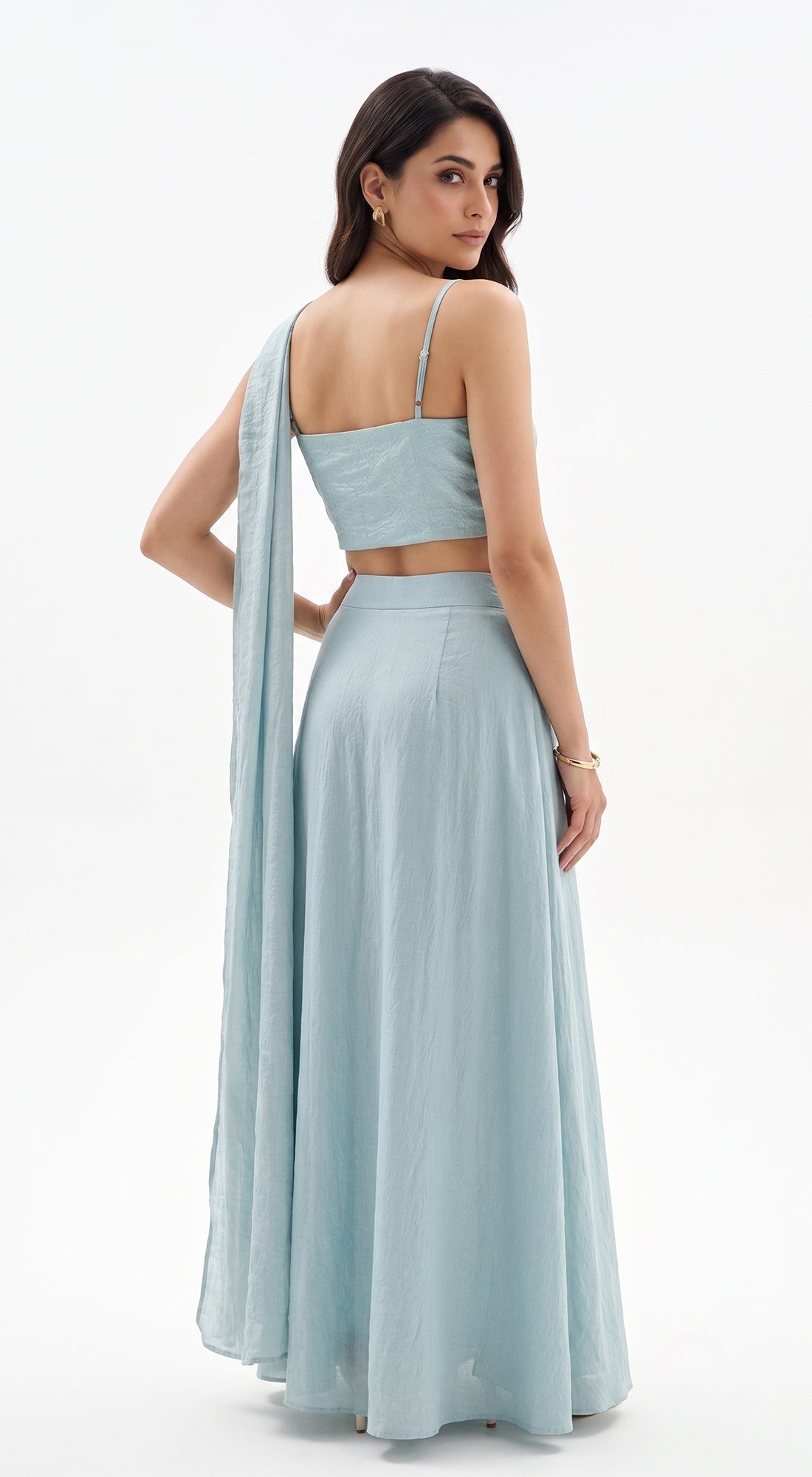 Aqua Crushed Tissue Draped Saree