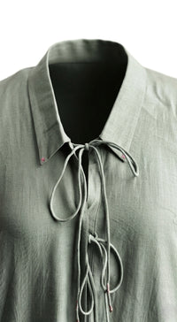 Aqua Zari Tie-Up Cotton Silk Shirt
