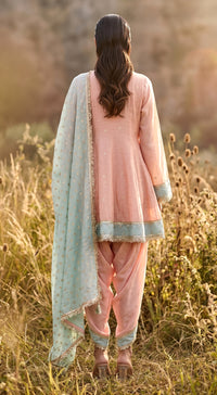 Pink Chanderi Linen embroidered Suit Set